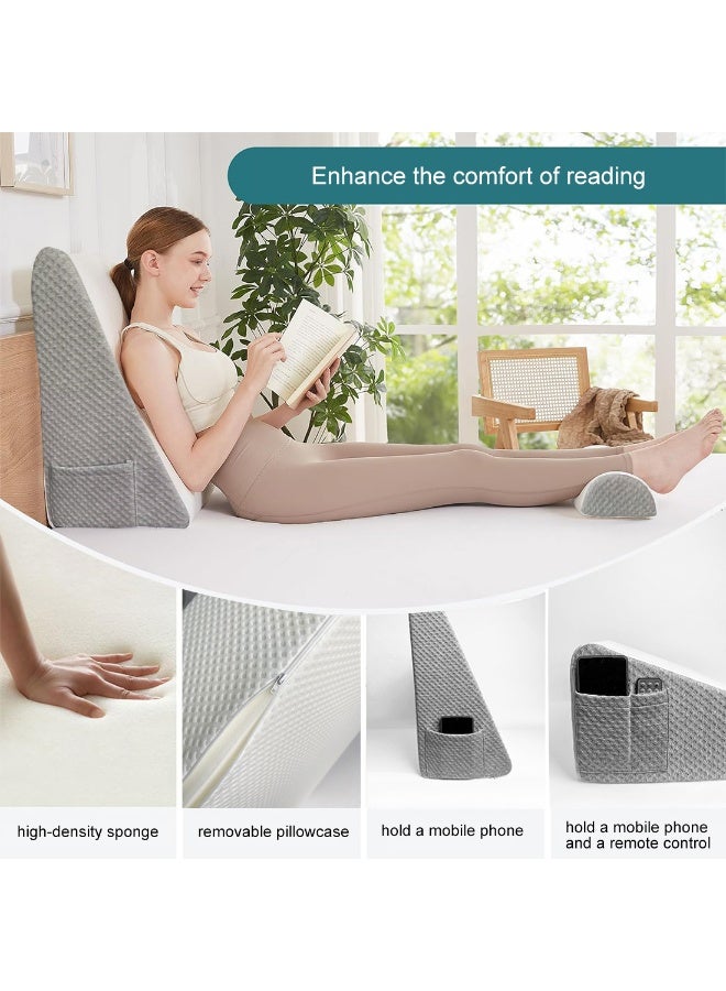 Wedge Pillow, Sleeping Support Pillow, Back Support Pillow, Reading Pillow, Footrest Cushion, Removable Triangle Pillow with Headrest for Sleep Apnea, Acid Reflux - Image 5